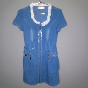 Beautiful Japanese S Manga Denim Zip Front Cargo Pocket Mini Dress